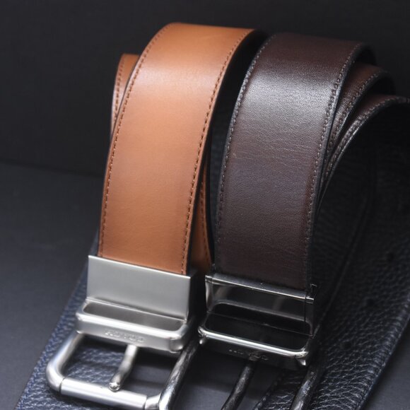 Lot of 2 COACH Reversible Belts Men's Black Brown Navy Tan 33.5"-37" - Picture 3 of 14